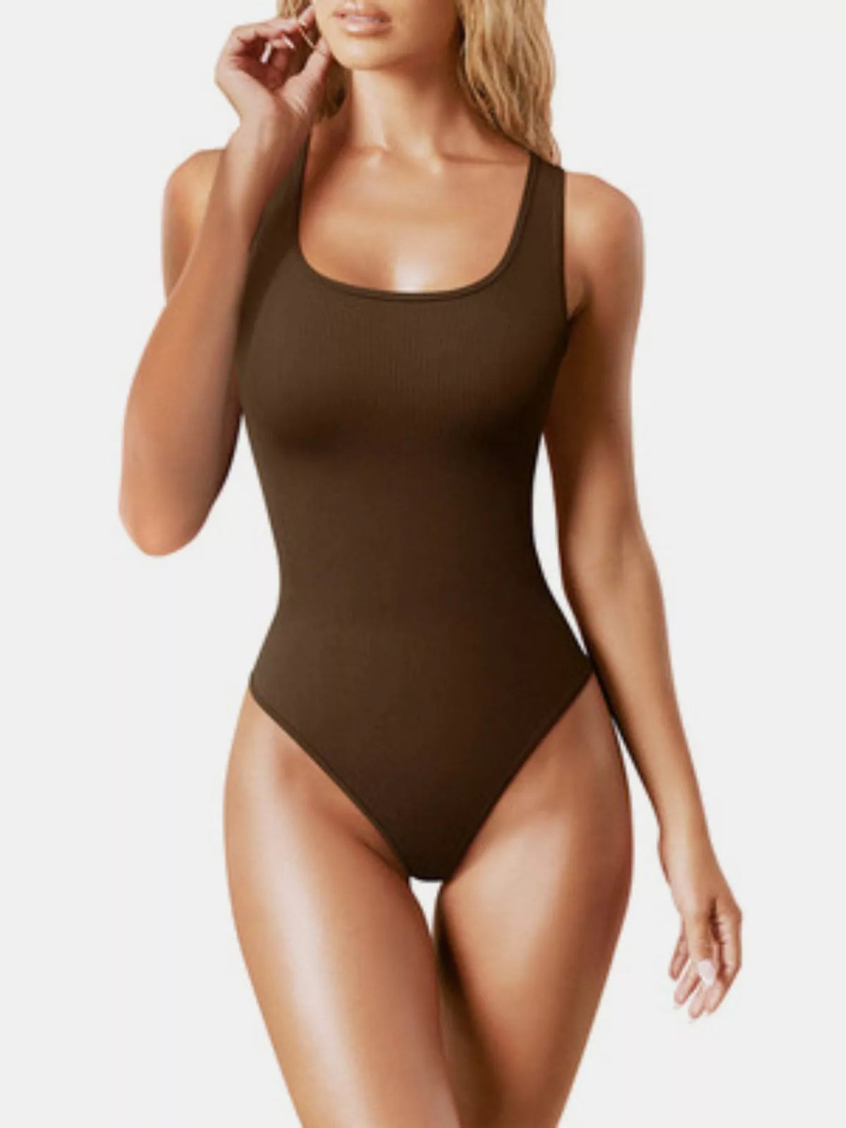 Ribbed bodysuit, brown front