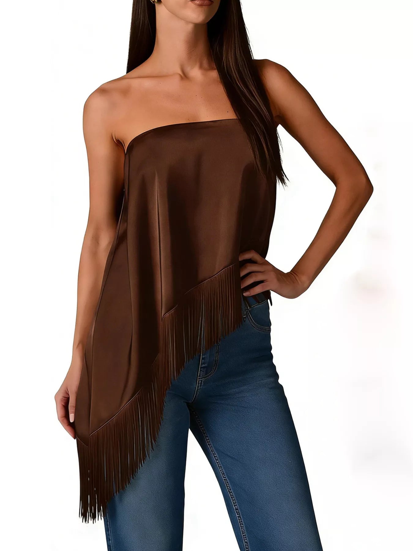 Trendsi Asymmetric Fringe Tube Top -