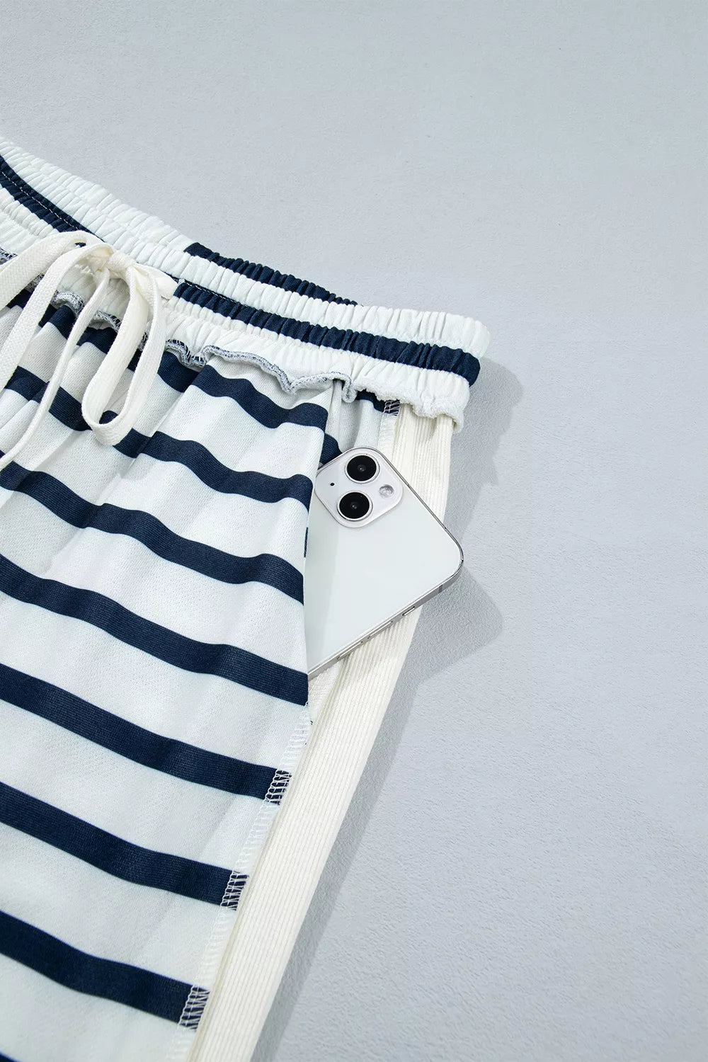 Women's Striped Long Sleeve Top and Wide-Leg Pants Set in White, alternate styled view