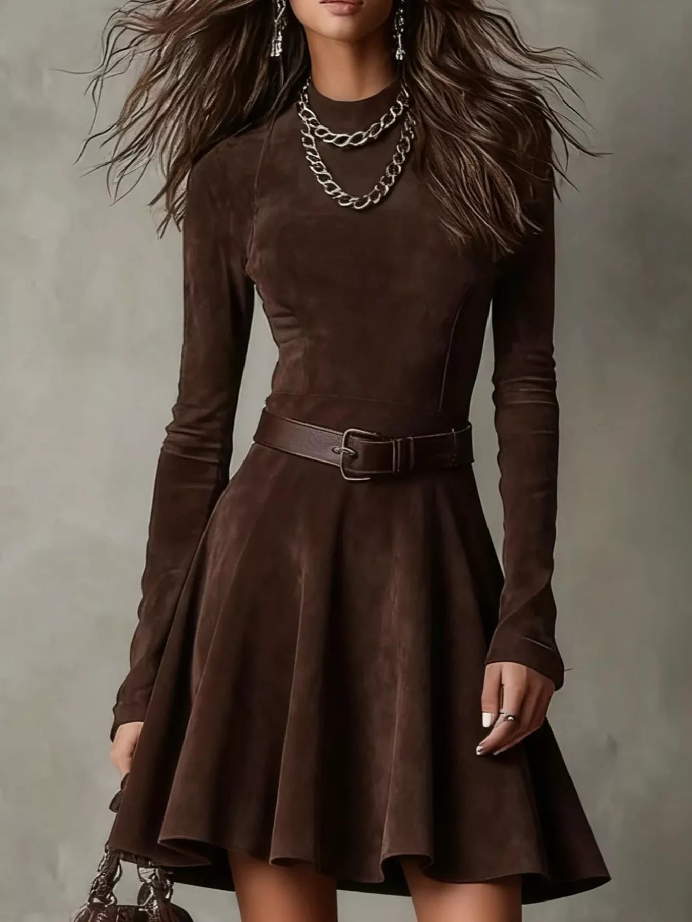 Trendsi Mock Neck A-Line Dress -