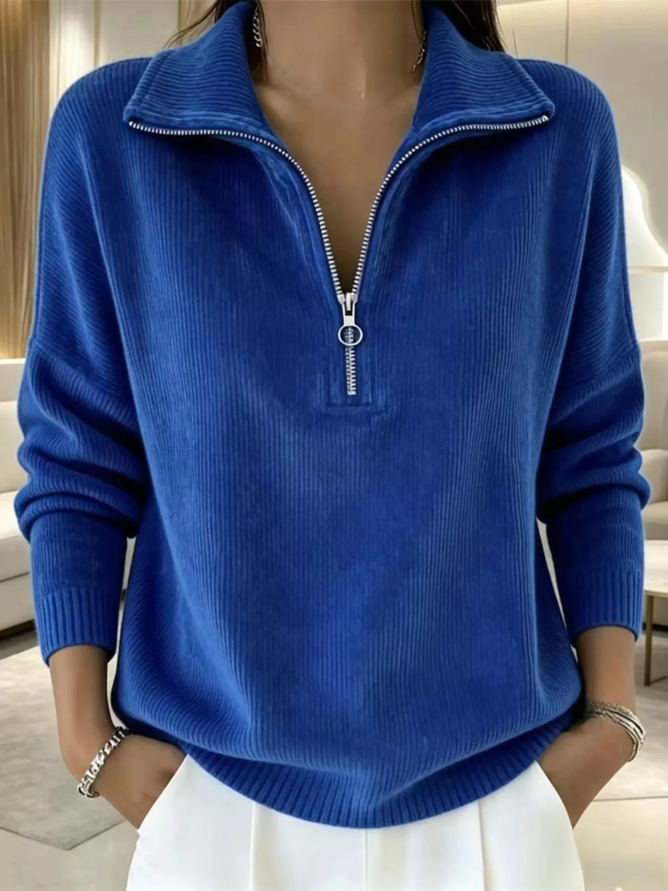 Trendsi Full Size Corduroy Quarter-Zip Sweatshirt Plus Size -