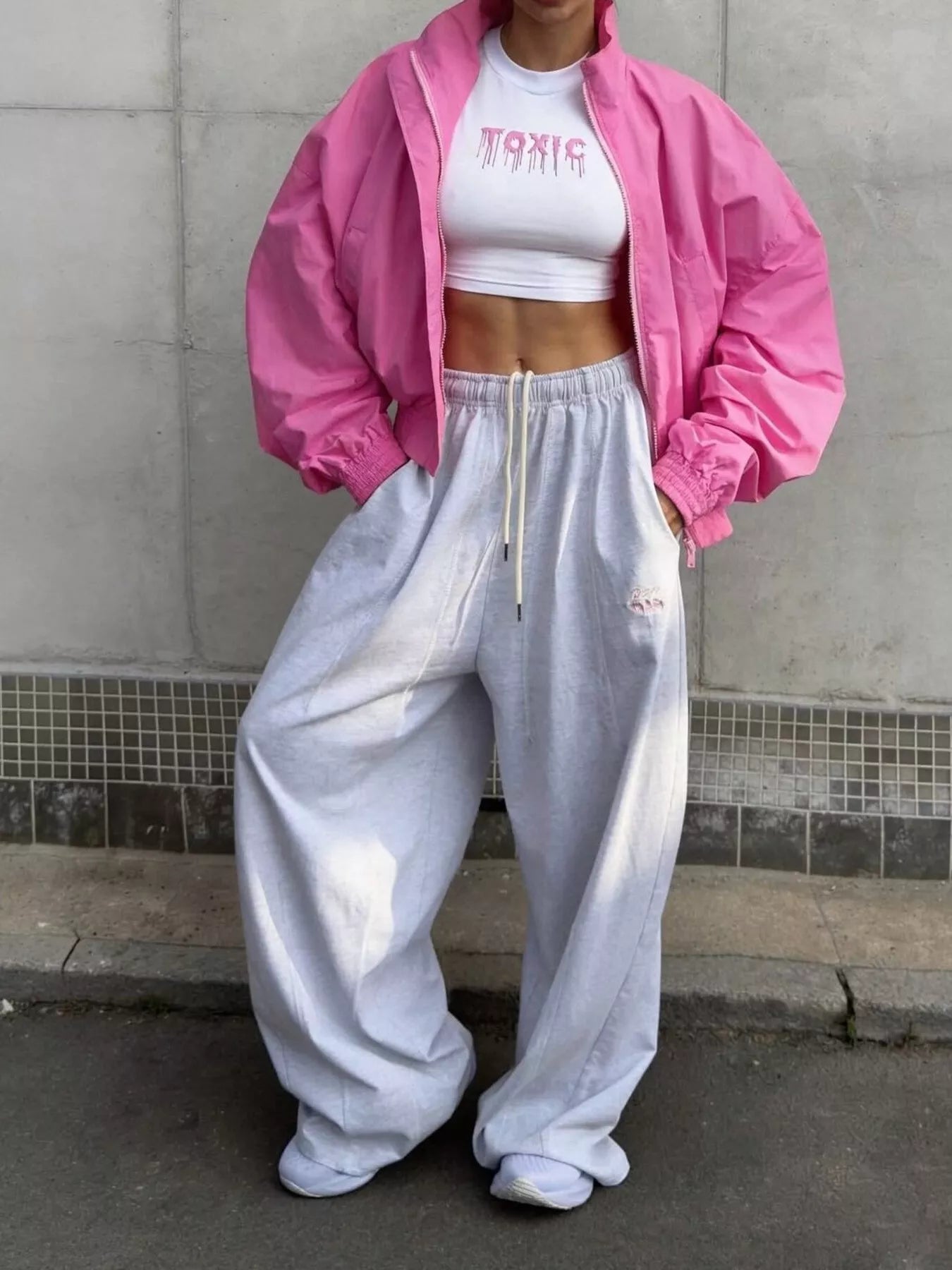 Trendsi Zip Up Oversized Bomber Jacket -