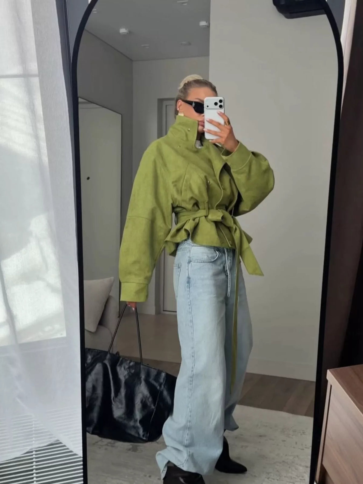 Trendsi Tie Waist Long Sleeve Cropped Jacket -