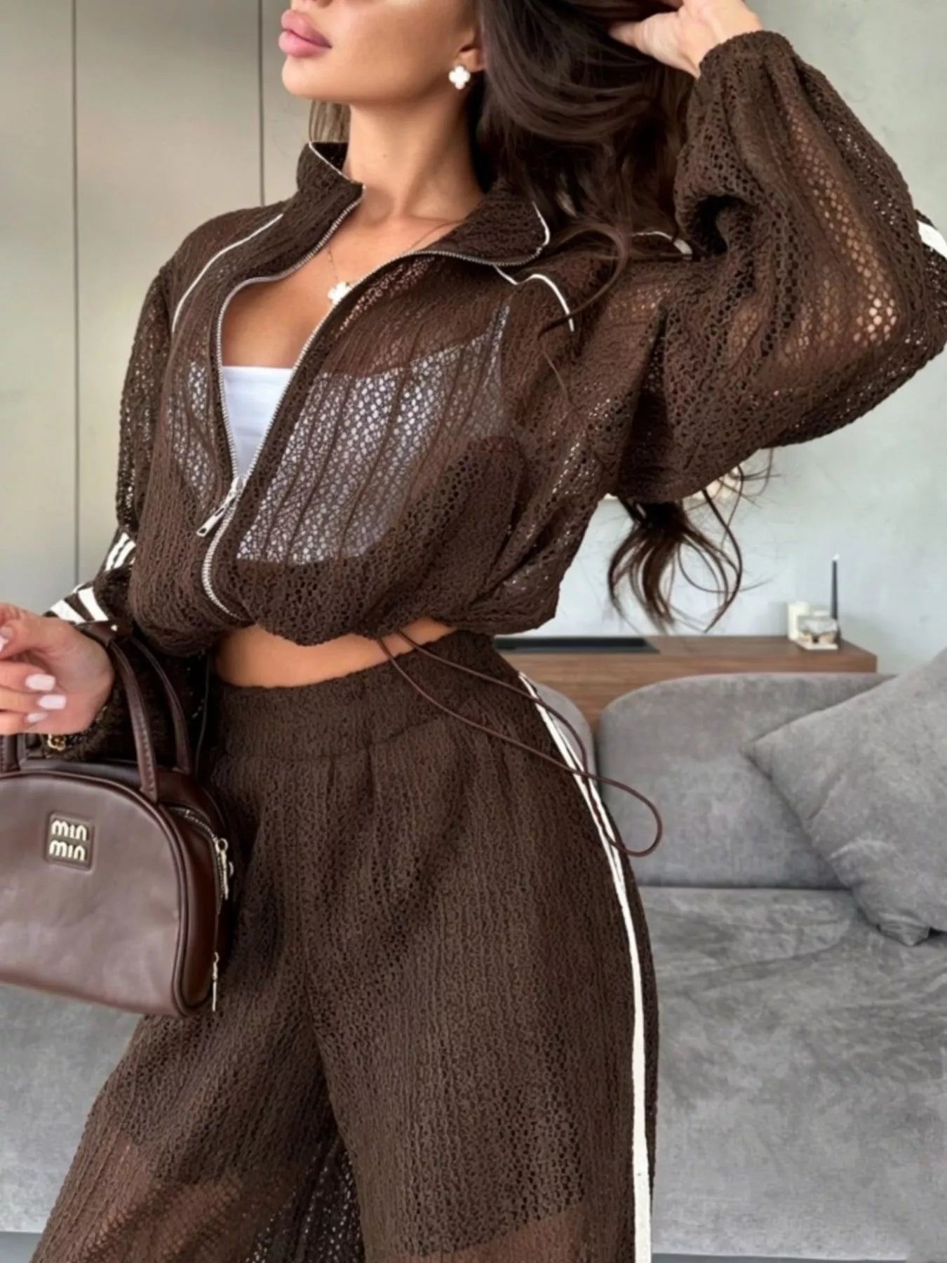 Trendsi Side Stripes Zip Up Top and Pants Set -