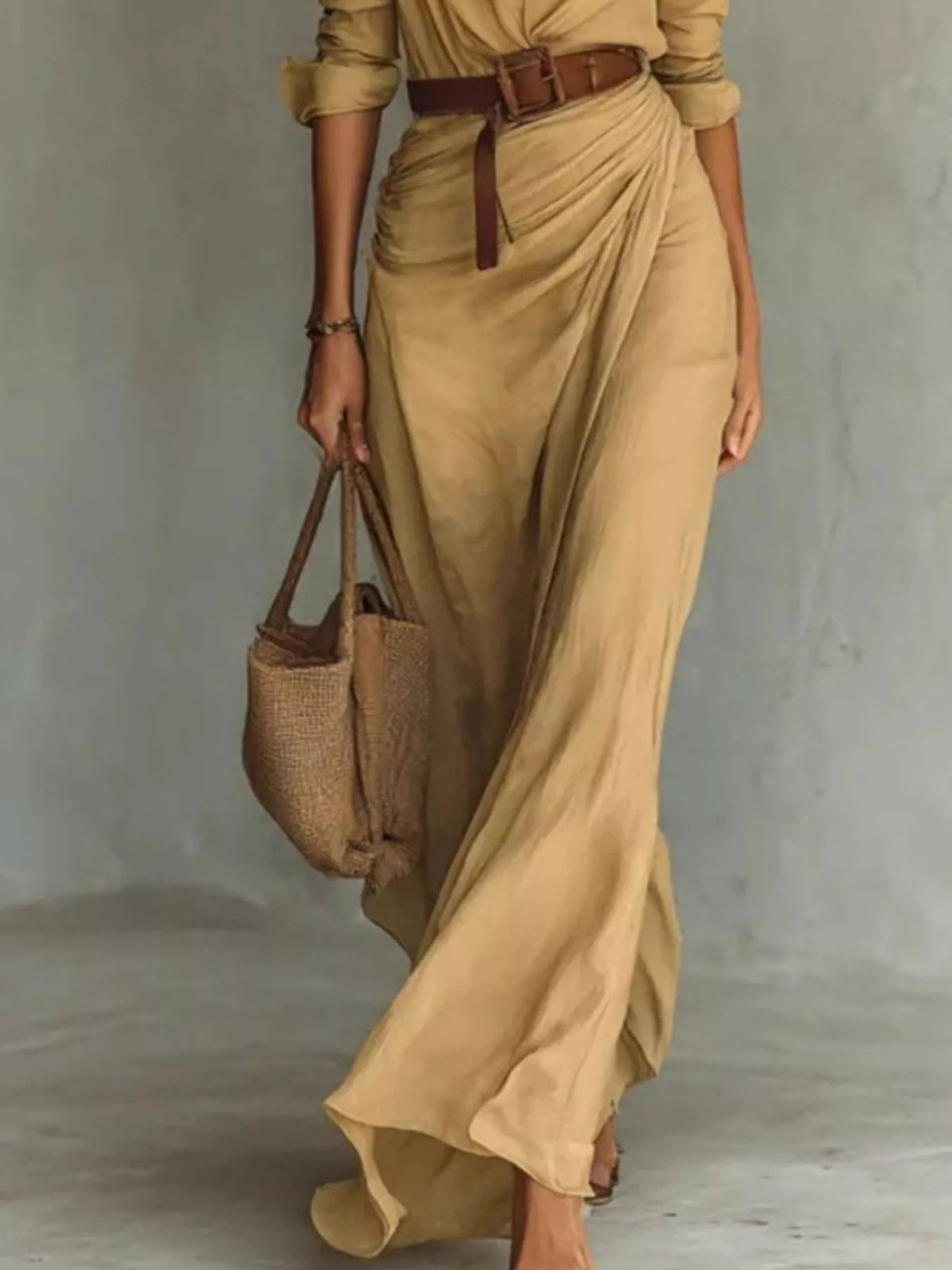 Trendsi Button Front Long-Sleeve Shirt Maxi Dress -