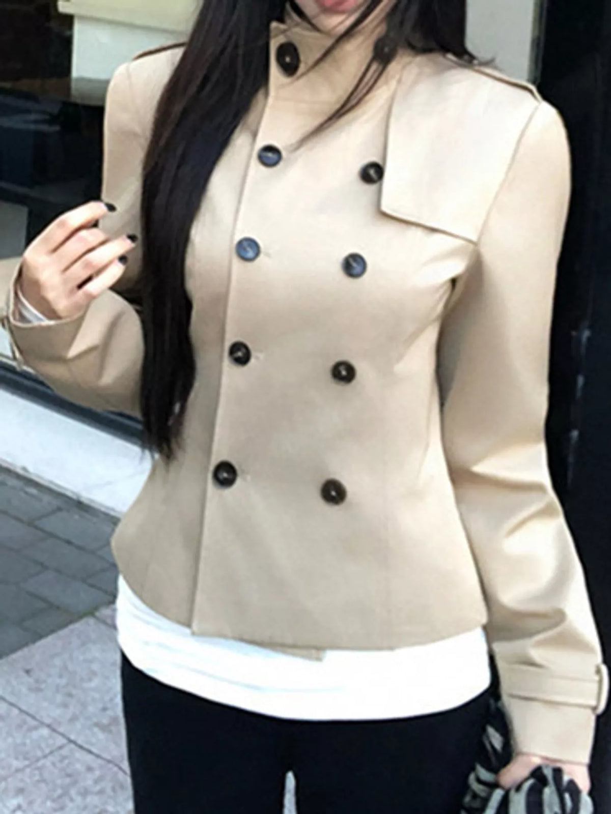 Double-Breasted Slim-Fit Jacket in khaki-belt included
