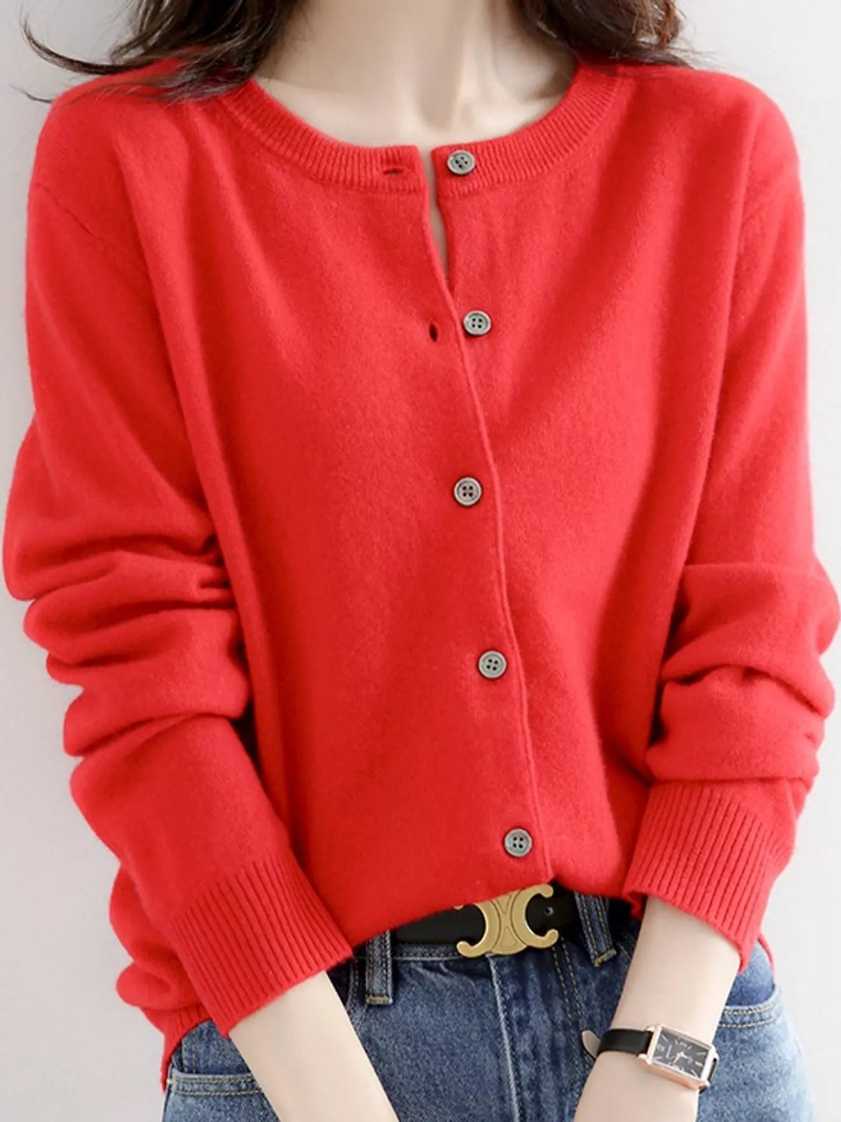 Button-down cardigan, red front