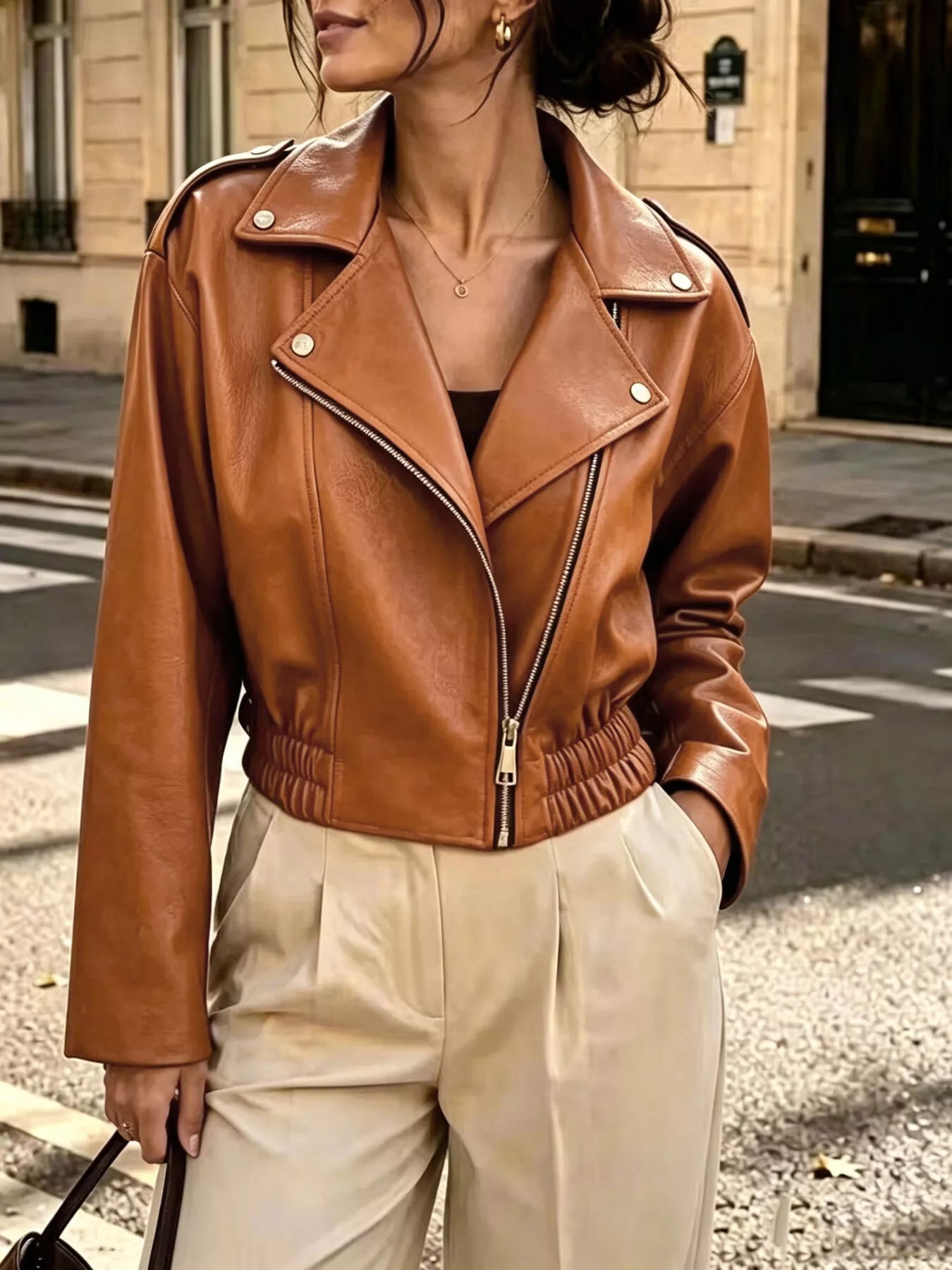 Trendsi Faux Leather Zip Up Jacket -