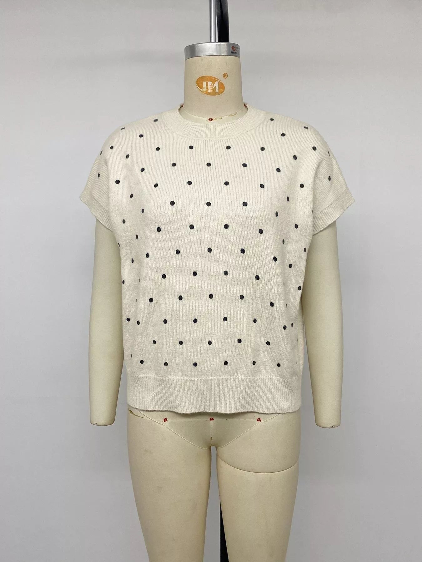 Trendsi Polka Dot Short Sleeve Knit Sweater -