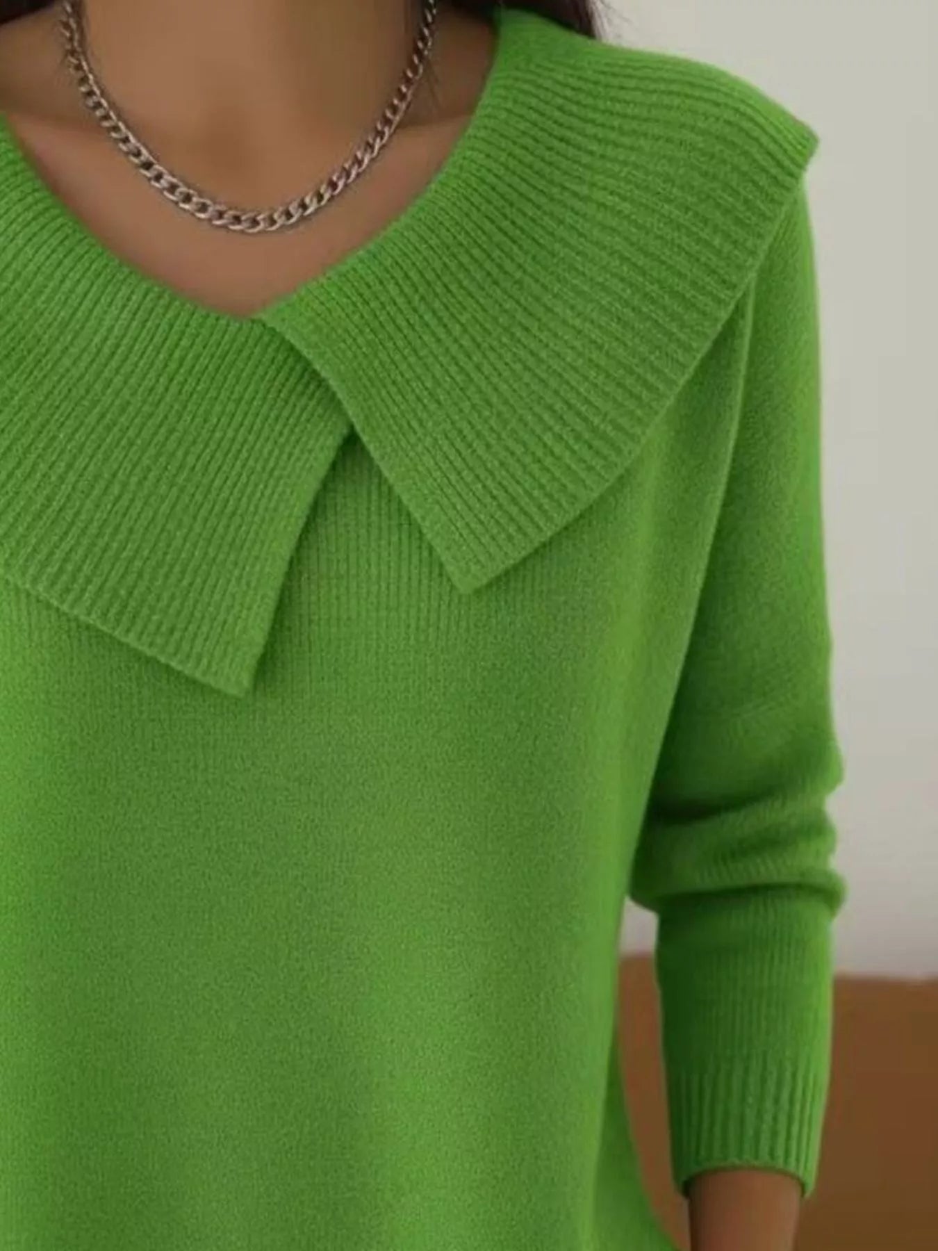 Trendsi Full Size Wide-Collar Ribbed Knit Sweater Plus Size -