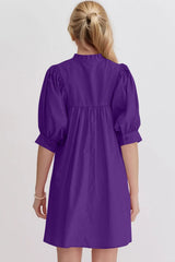 Trendsi Oh Frill Notched Puff Sleeve Babydoll Mini Dress -