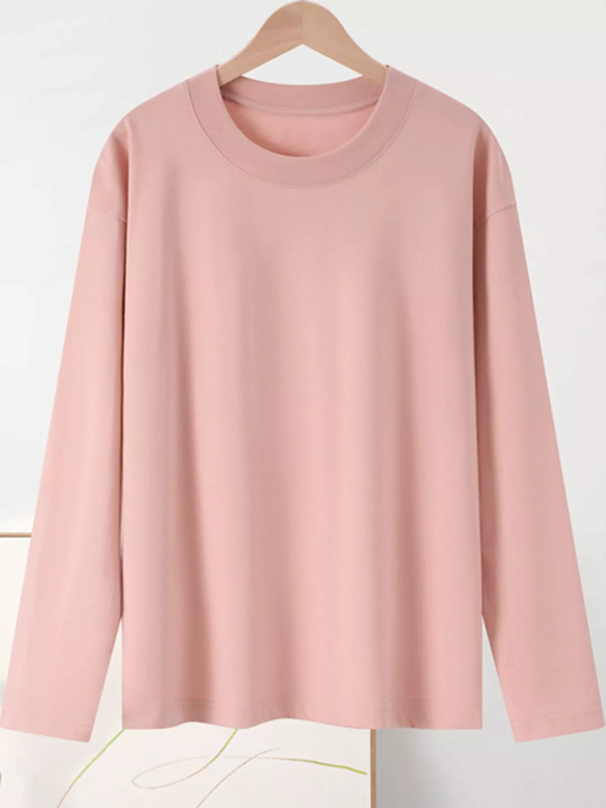 Solid Long-Sleeve Crew Neck T-Shirt — garment front