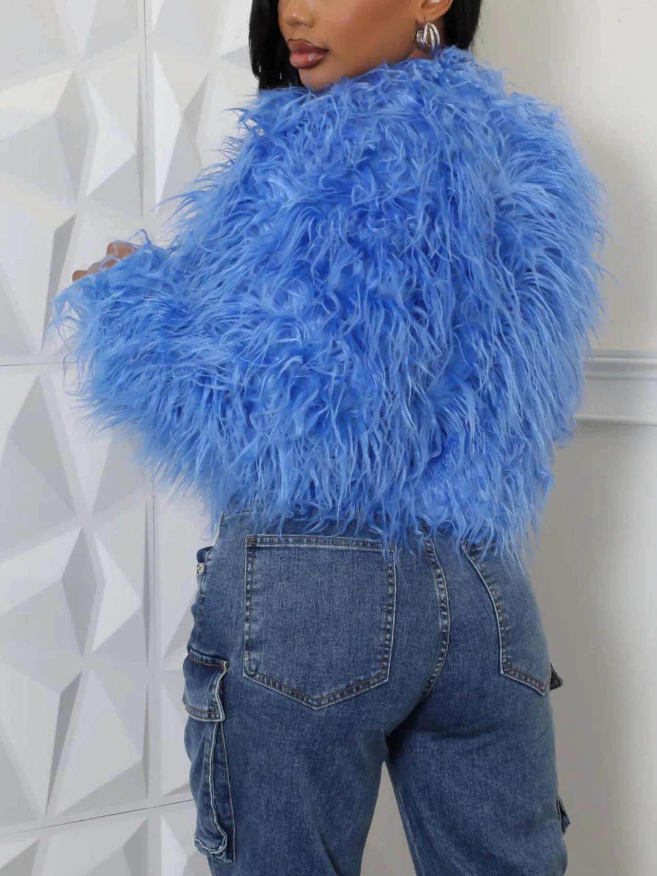 Trendsi Faux Fur Open Front Cropped Outerwear -