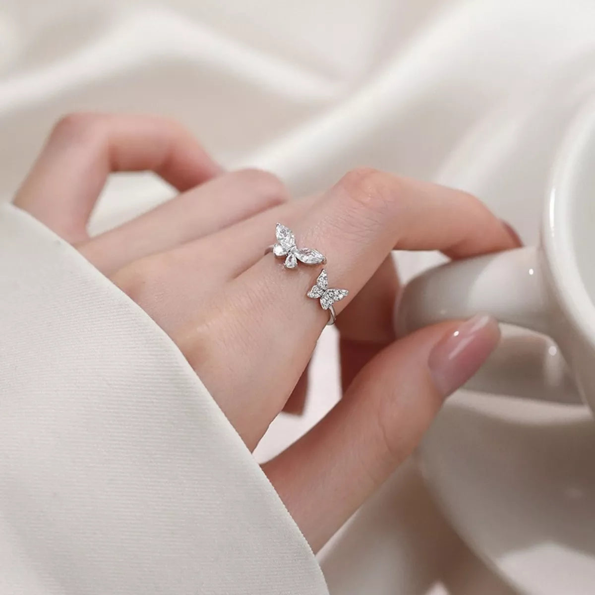 Trendsi 925 Sterling Silver Zircon Butterfly Open Ring -