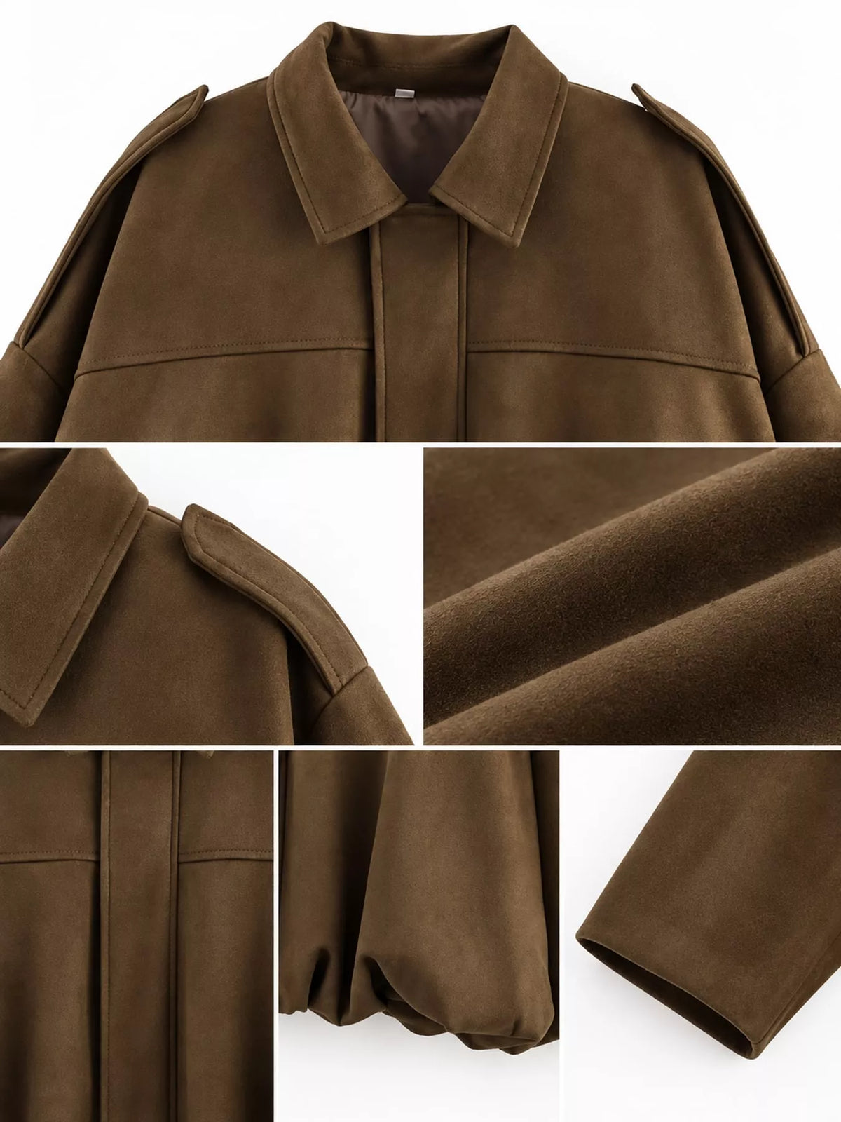 Oversized zip jacket, brown detail collage