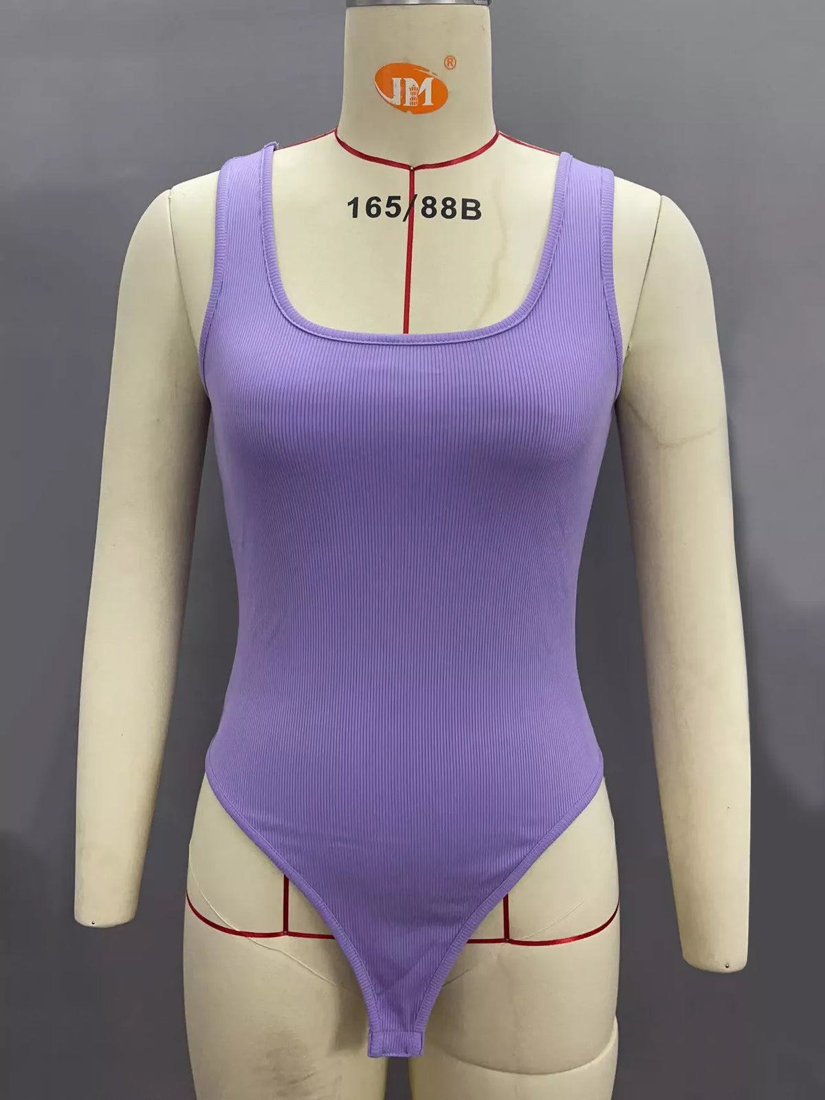 Ribbed bodysuit, purple mannequin front