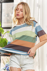 Trendsi ADORA Multi Color Stripe Casual Top -