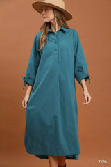 Trendsi Umgee Collared Button Detail Relaxed Midi Dress -