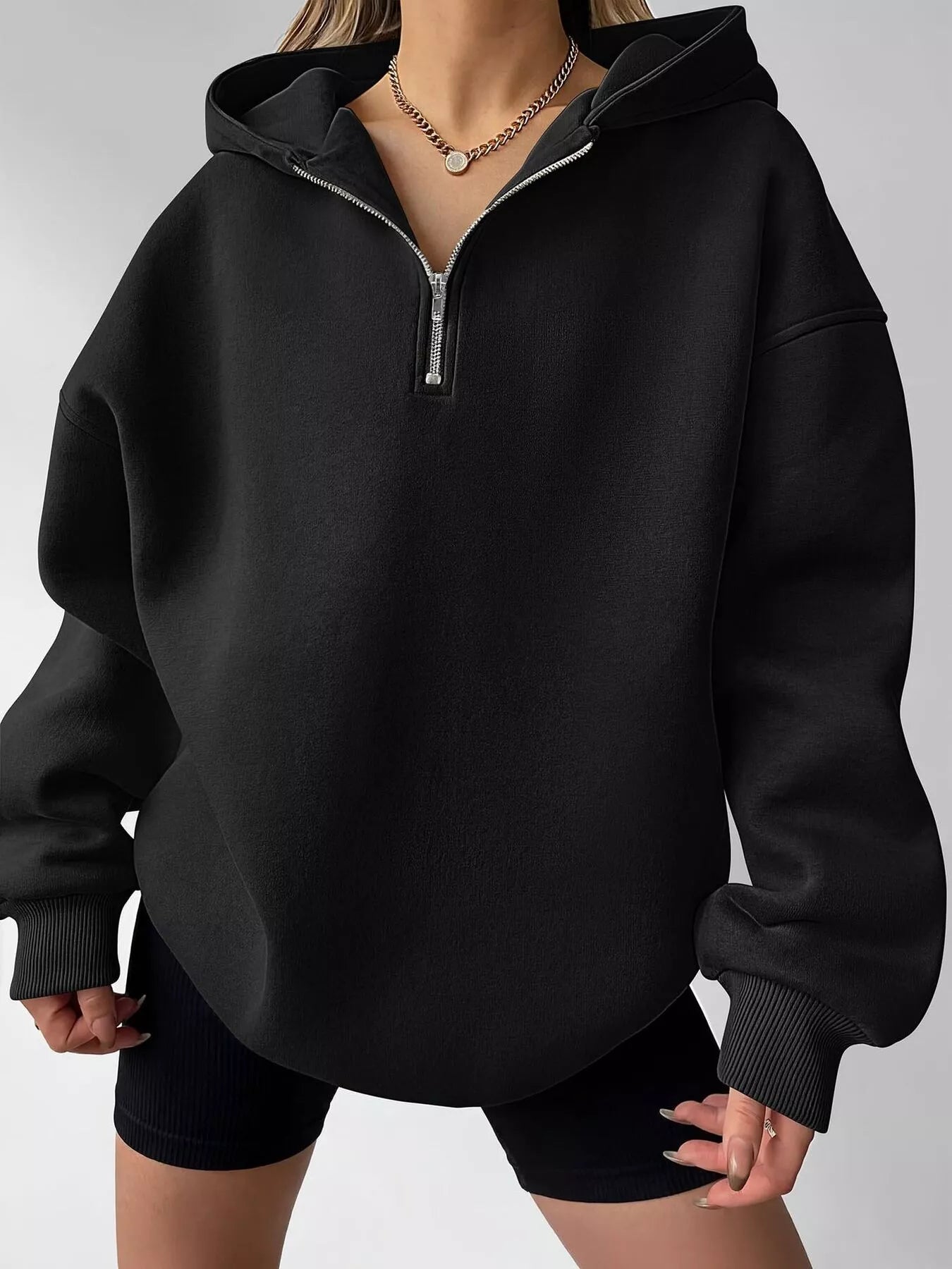 Trendsi Oversized Quarter-Zip Hoodie -