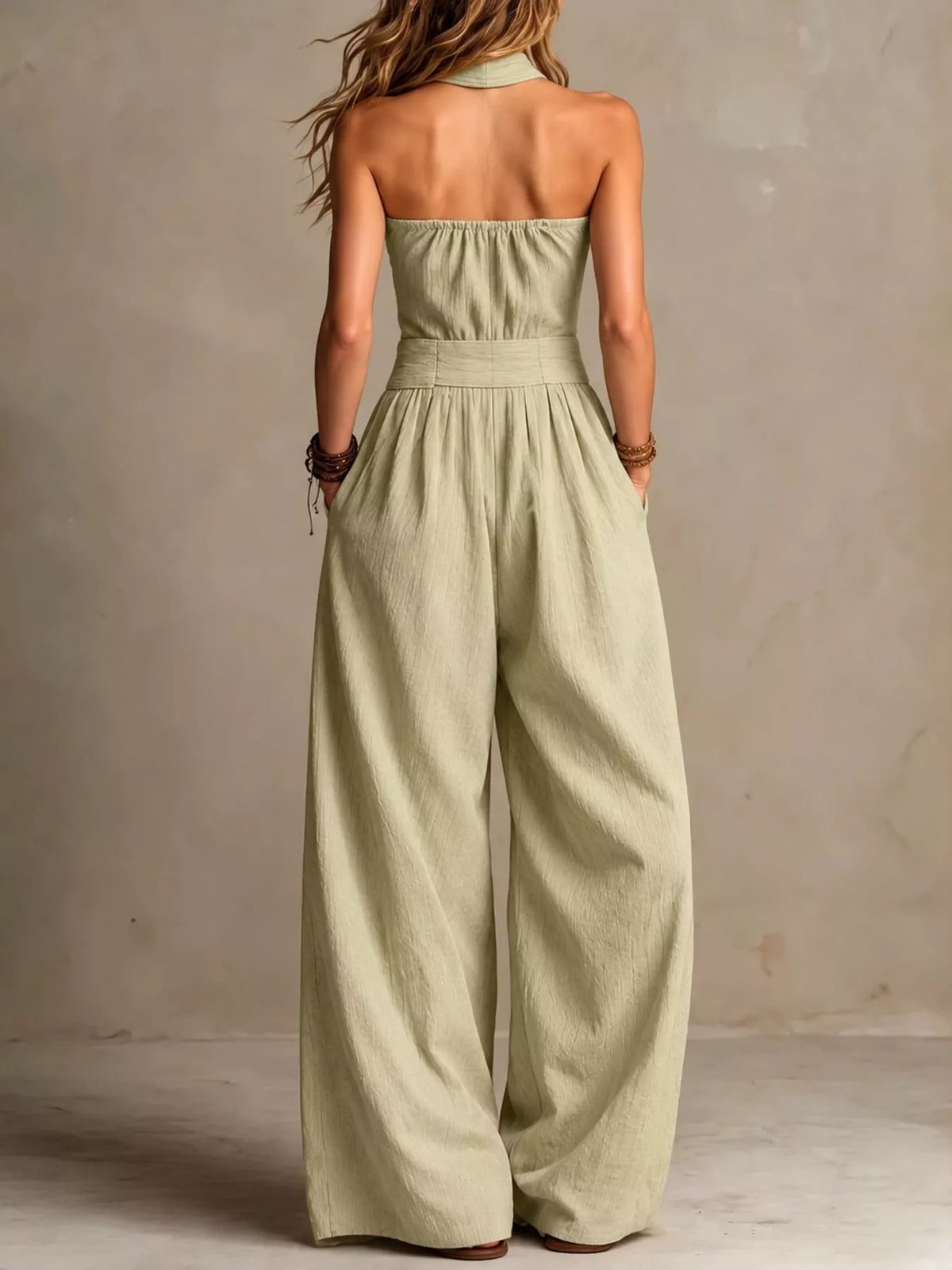 Wide-leg jumpsuit, sage back
