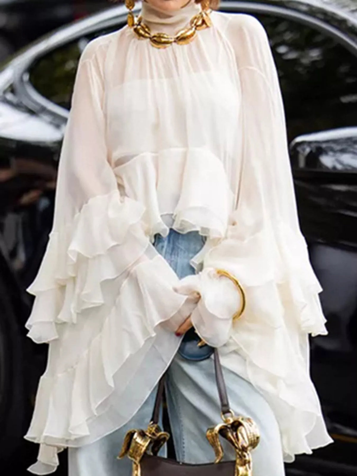 Off-White ruffled turtleneck long sleeve blouse