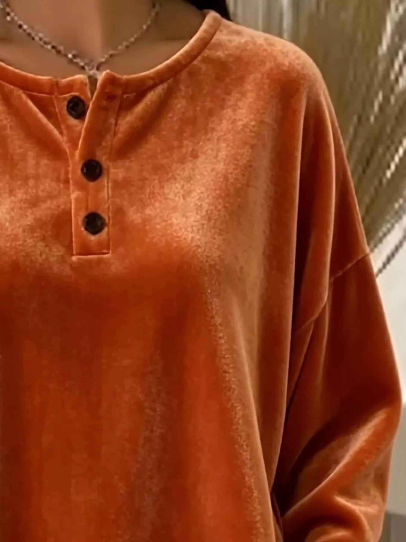 Trendsi Velvet Henley Top with Button Detail - Shirts