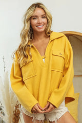 Trendsi BiBi Flap Pockets Fleece Collared Sweatshirt -