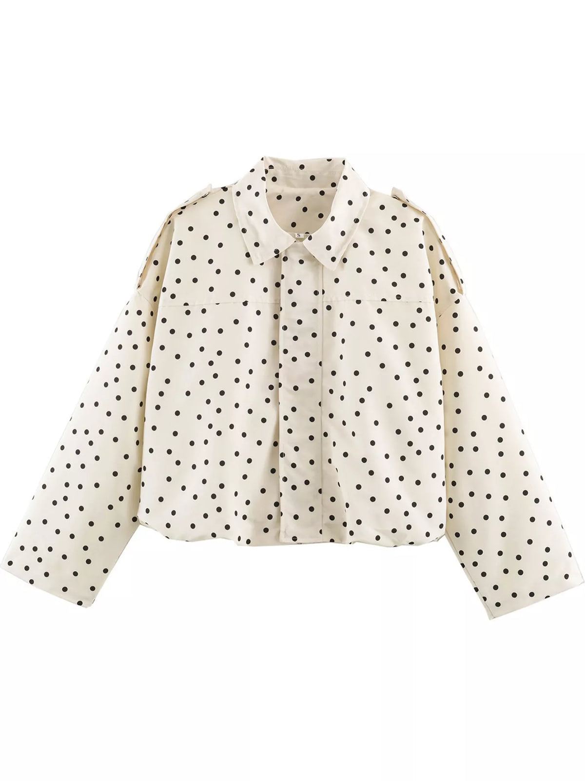 Cream polka dot zip-up jacket — front view