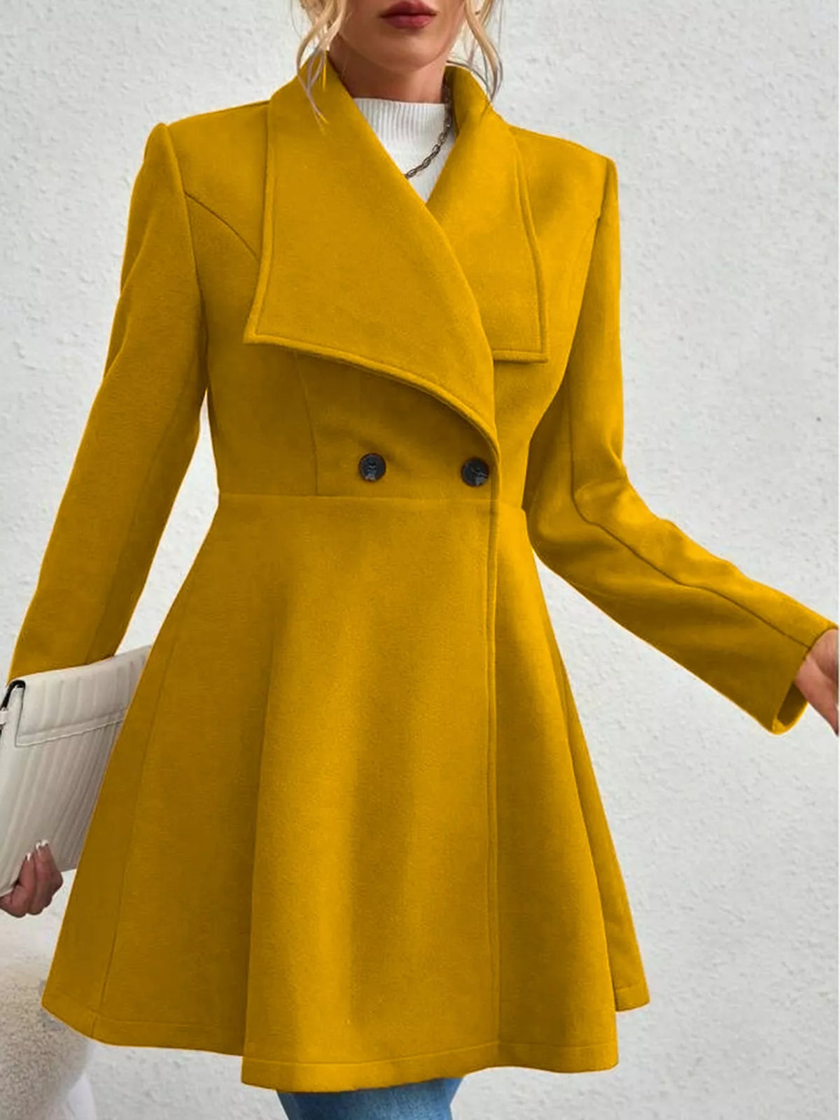 Camel double-breasted slim-fit coat