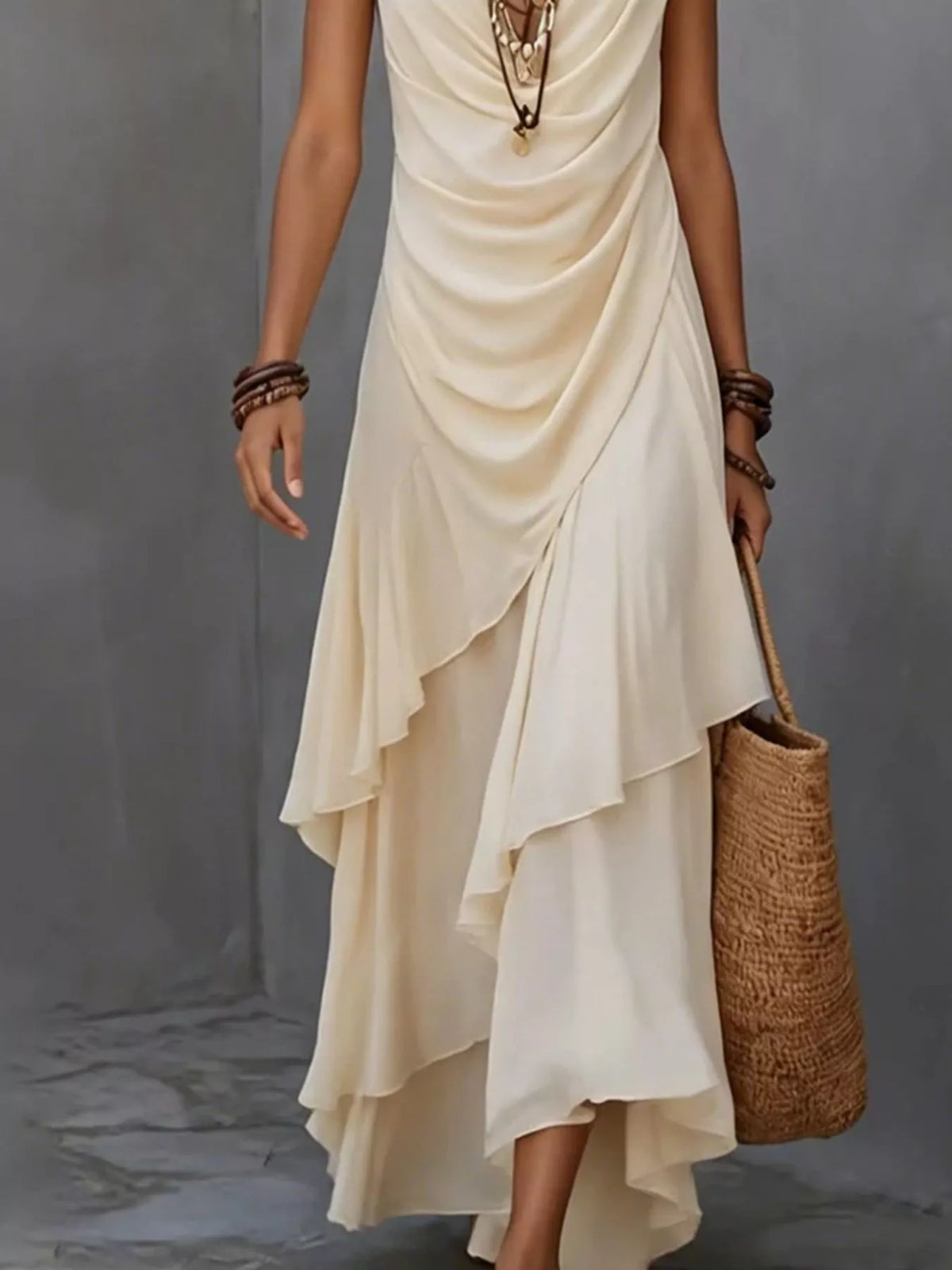 Sleeveless layered ruffle hem maxi dress