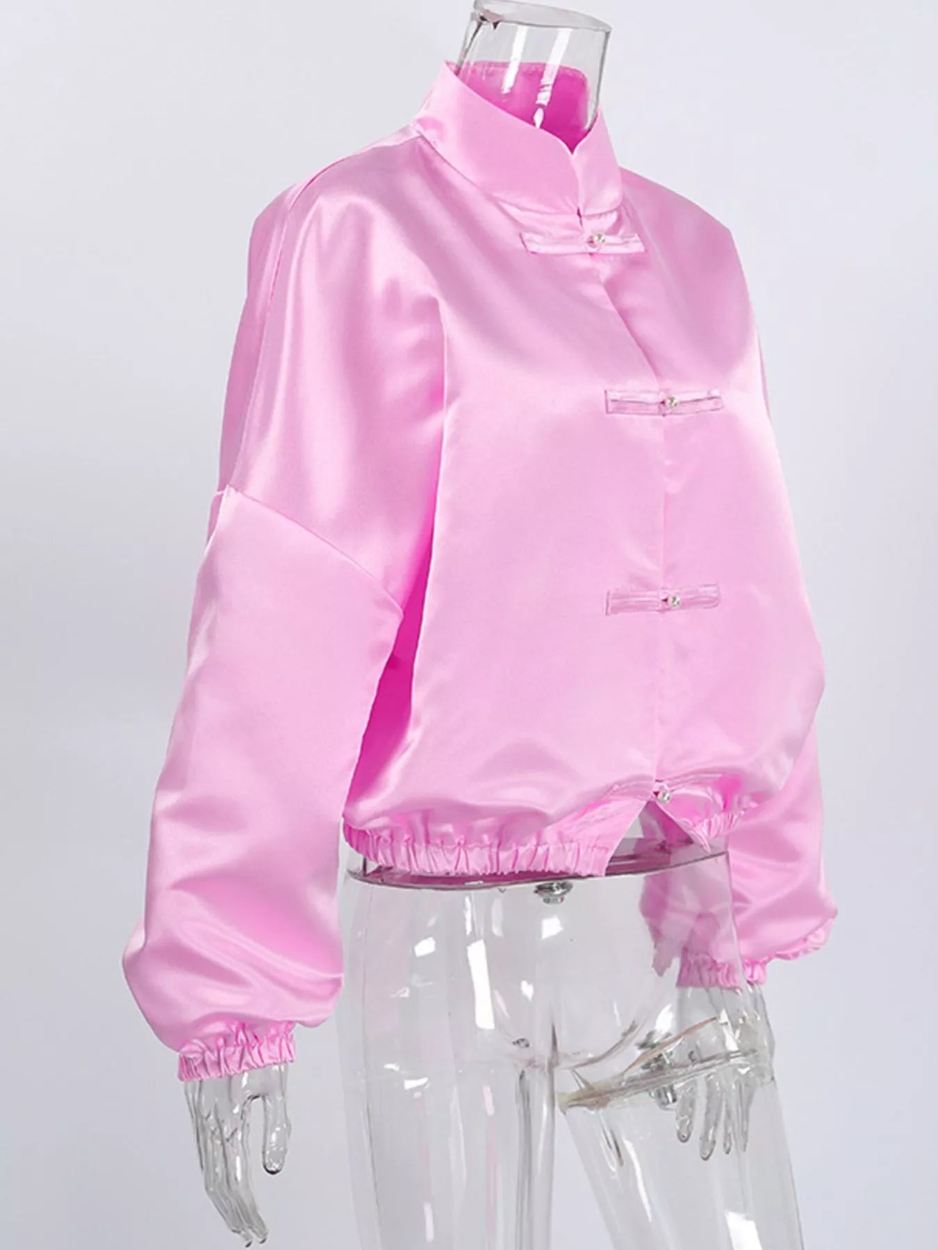 Trendsi Mandarin Collar Pearl Button Shacket -