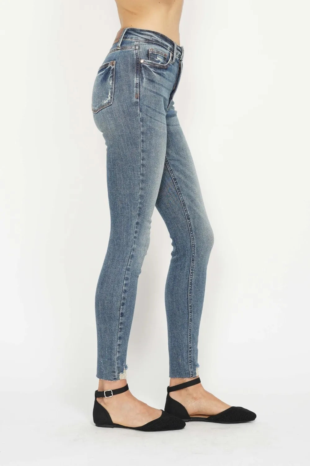 Trendsi Judy Blue Full Size Tummy Control Vintage Wash Hem Destroy Skinny Jeans - Pants
