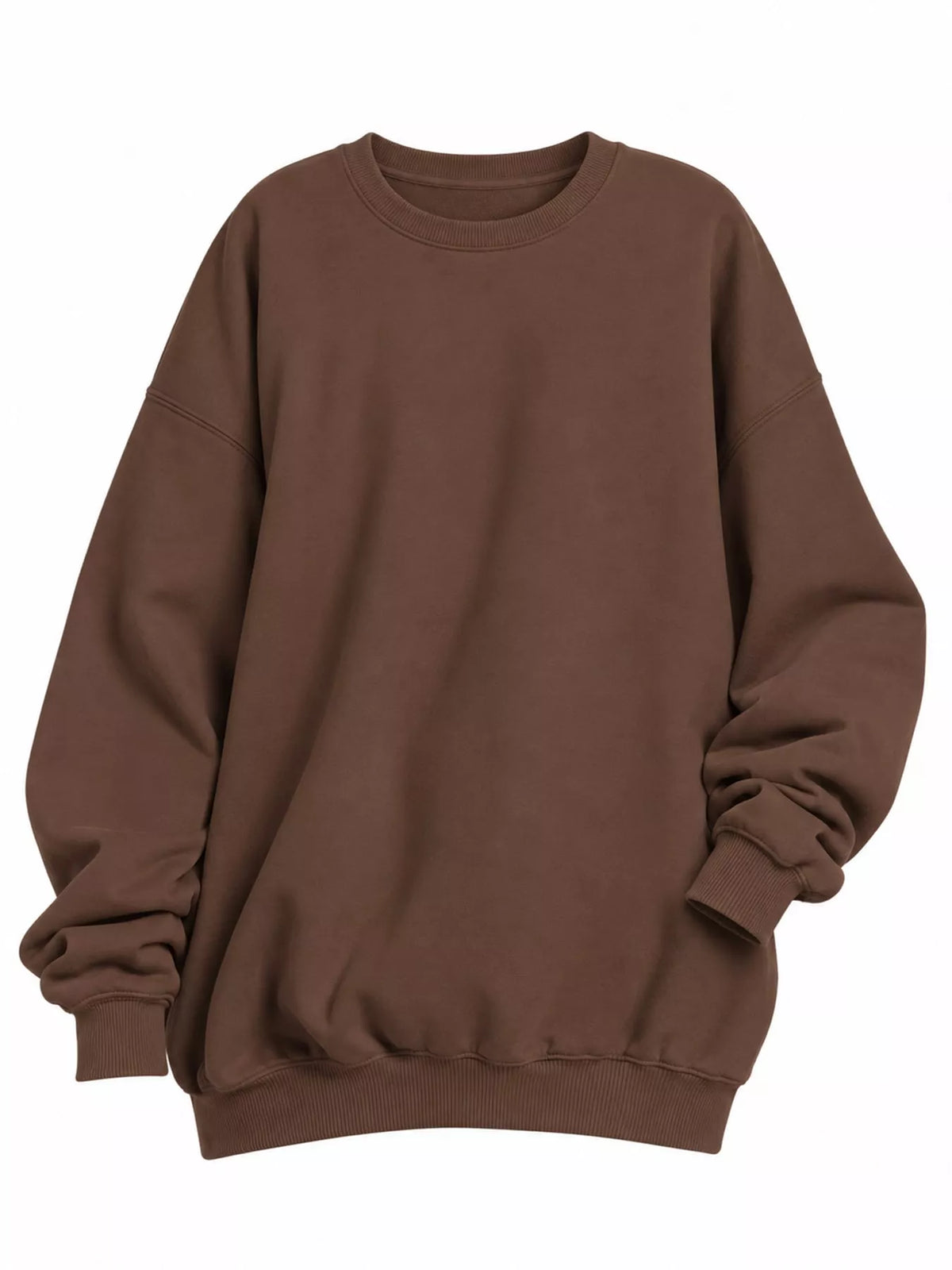 Ribbed Trim Crew Neck Sweatshirt in brown, front view