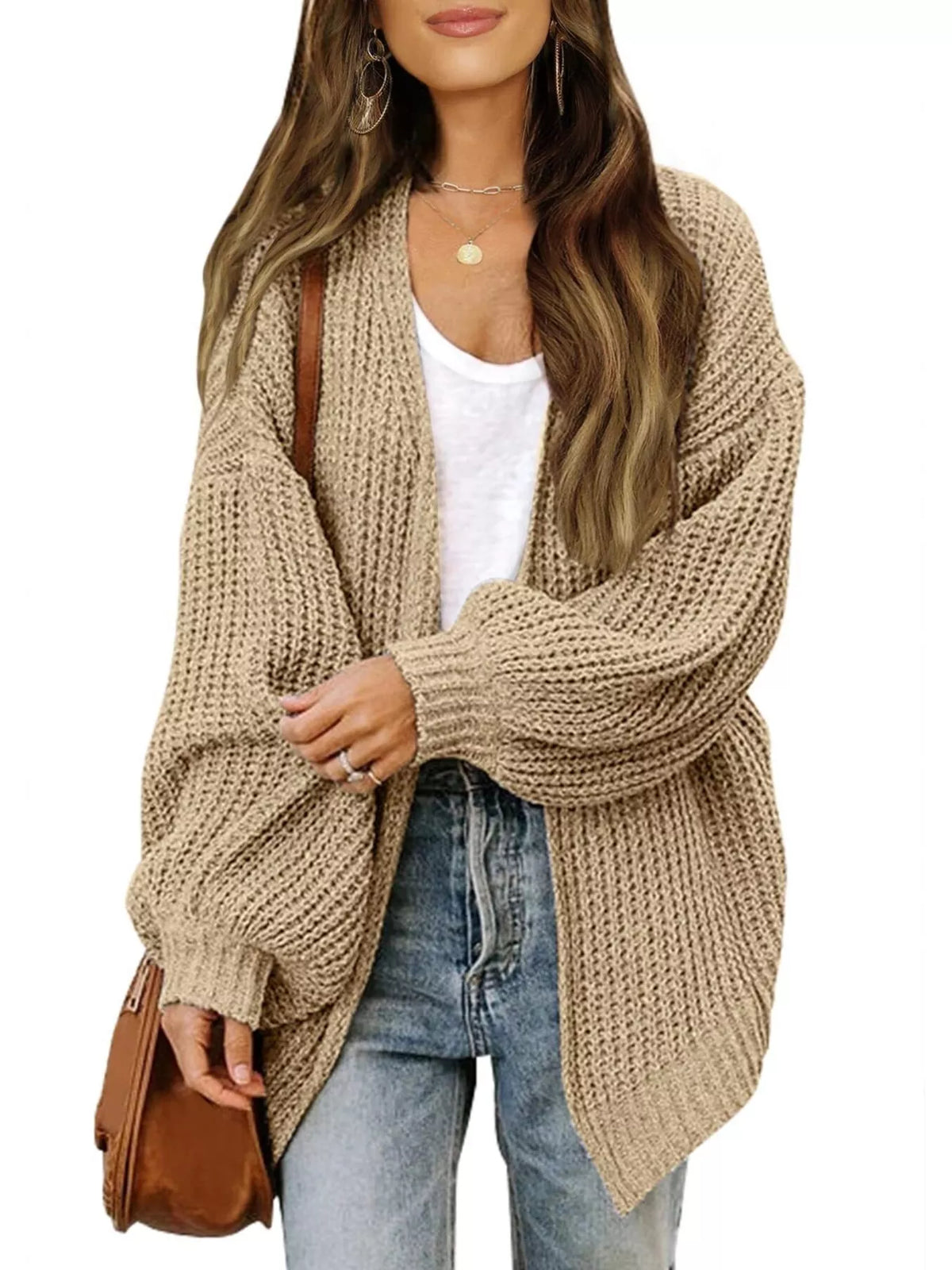 Women's open-front chunky knit cardigan
