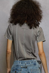 Trendsi POL V-Neck Short Sleeve Top with Stitch Seam Detail -
