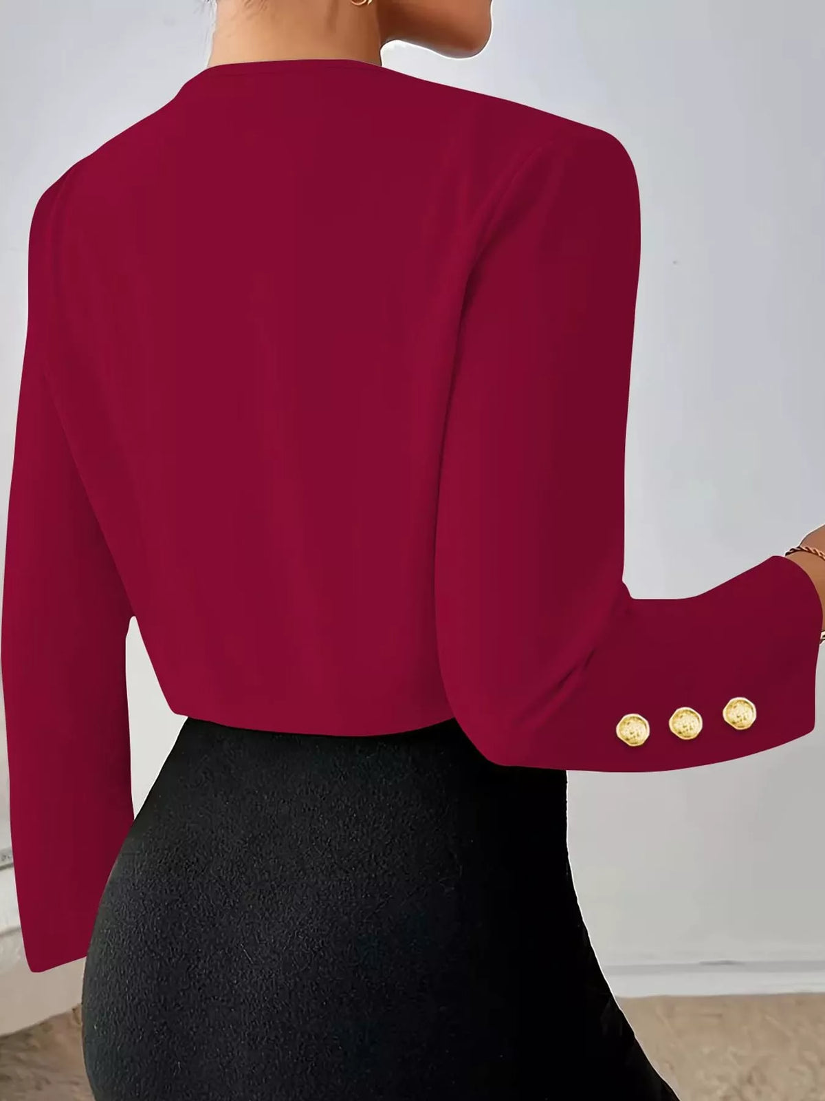 Round neck long sleeve blazer, back view