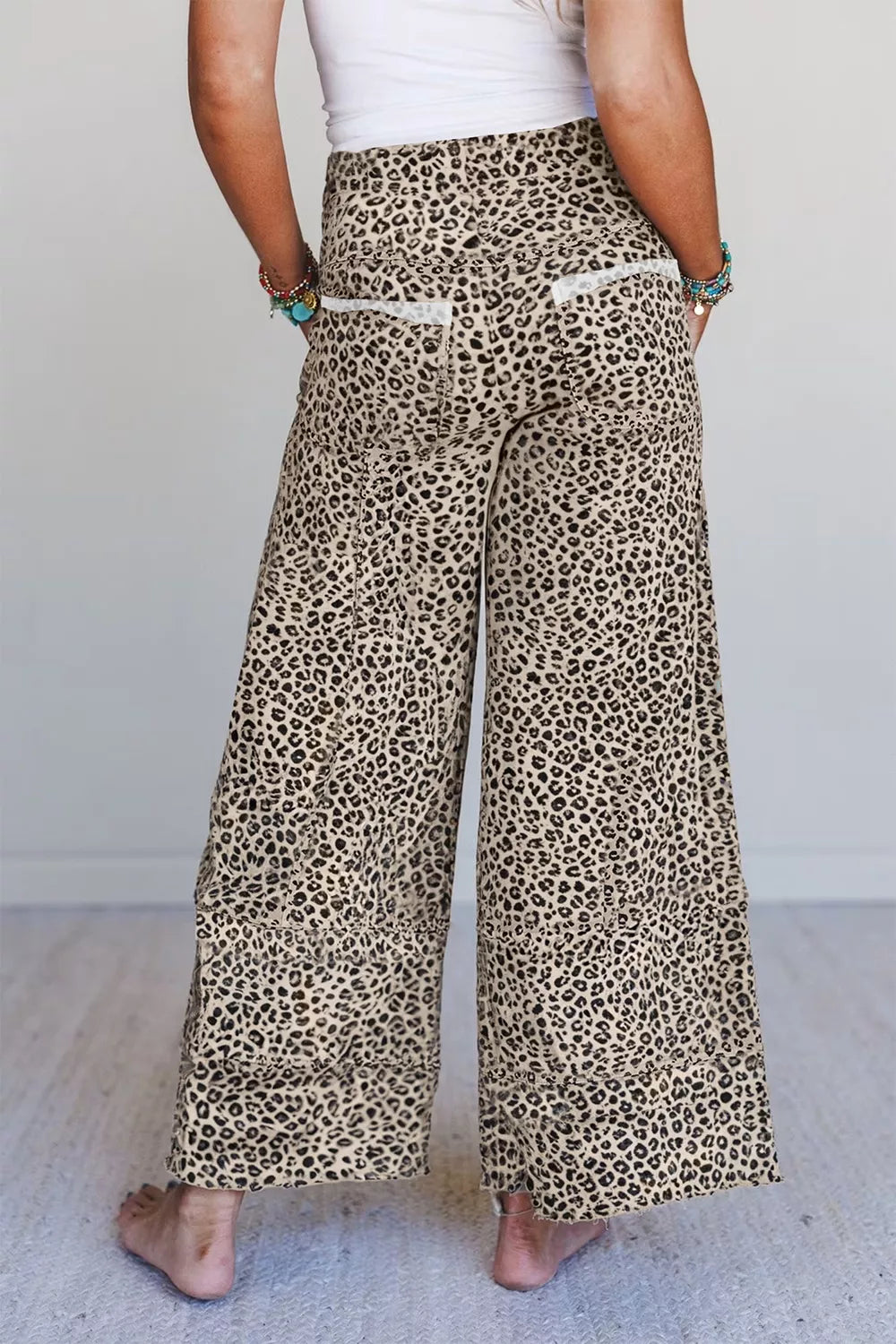 Trendsi Leopard Print Wide-Leg Pants with Drawstring -