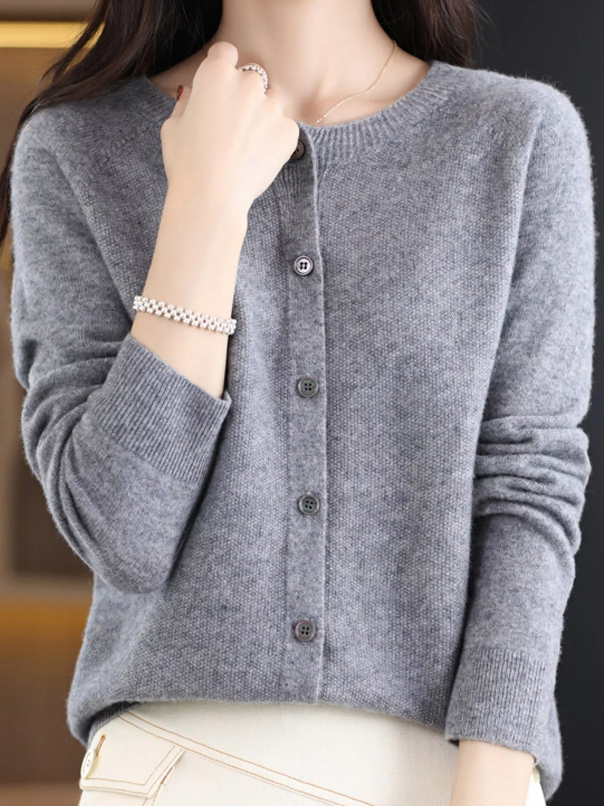 Ribbed cardigan, gray front