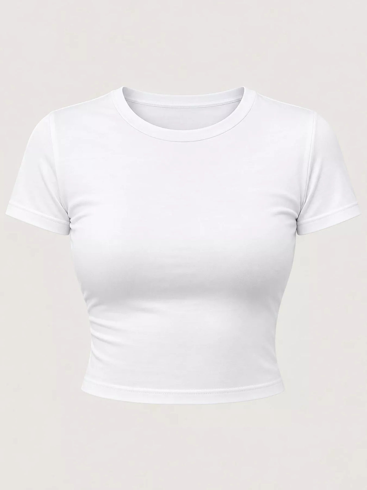 White crew neck crop T-shirt, front product view