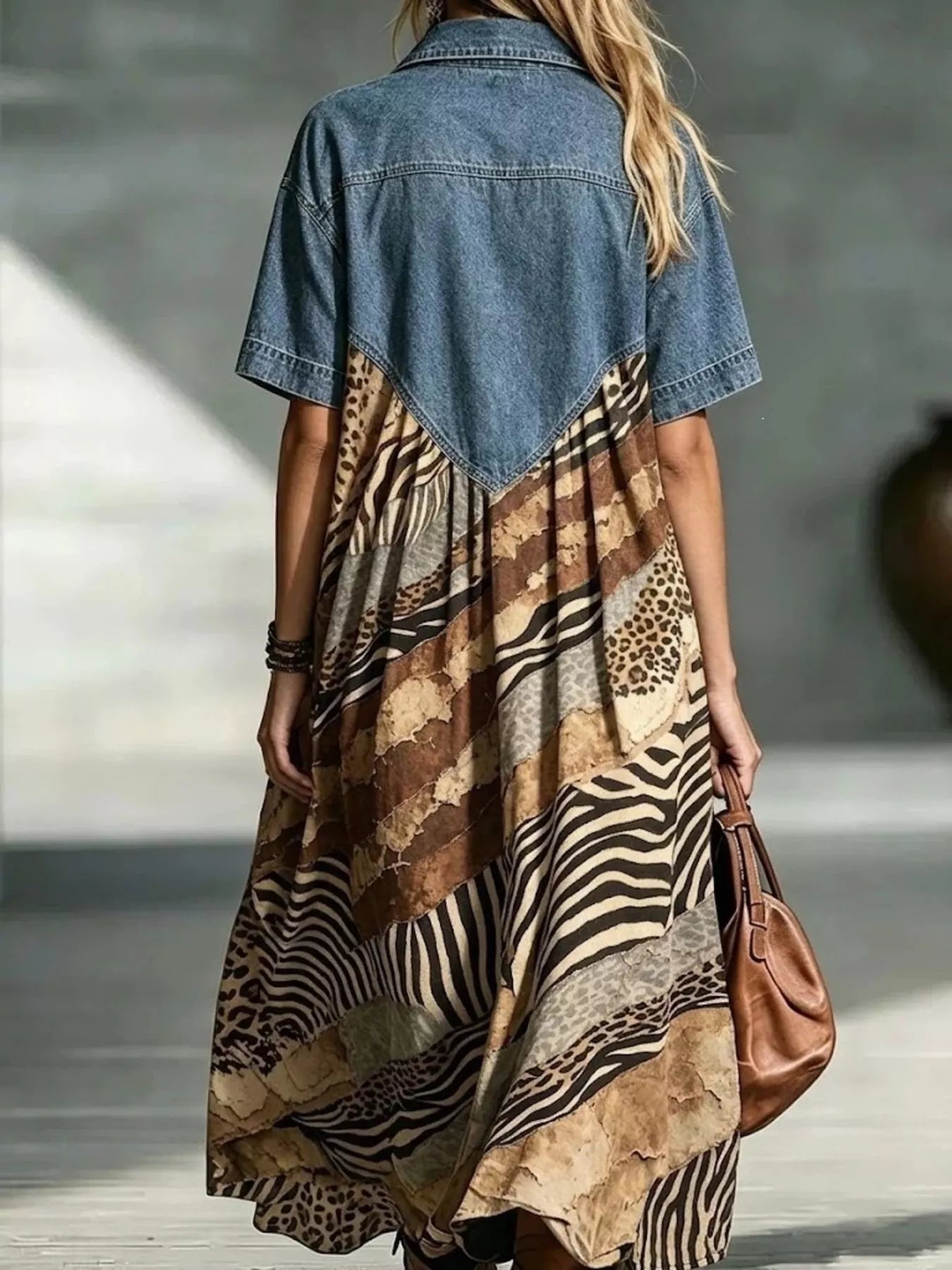 Trendsi Full Size Denim Patchwork Printed Shirt Dress Plus Size -