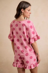 Trendsi BiBi Polka Dots Printed Ruffled Detail Top And Shorts Set - Shorts