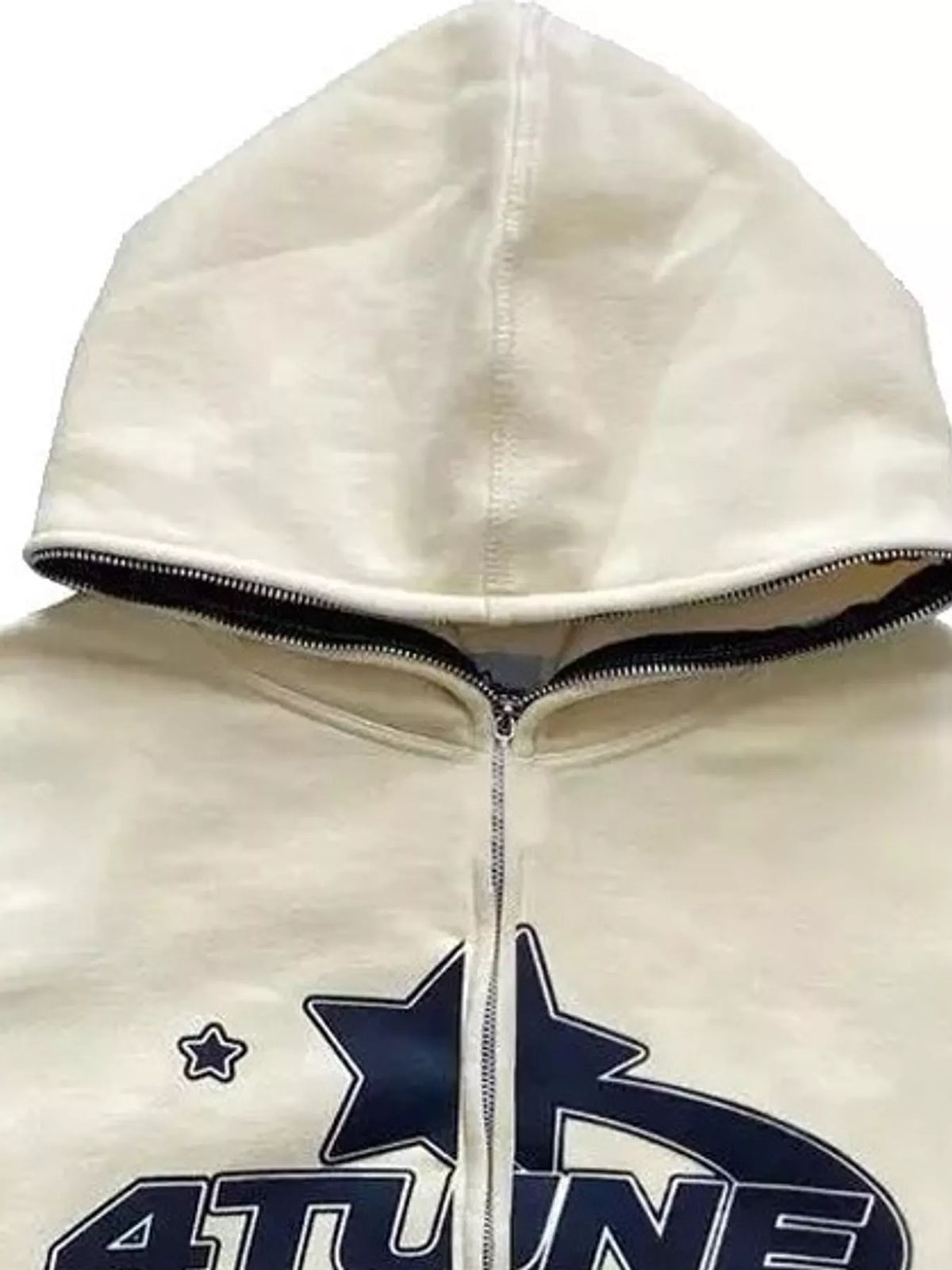 Letter-print hoodie, cream hood detail