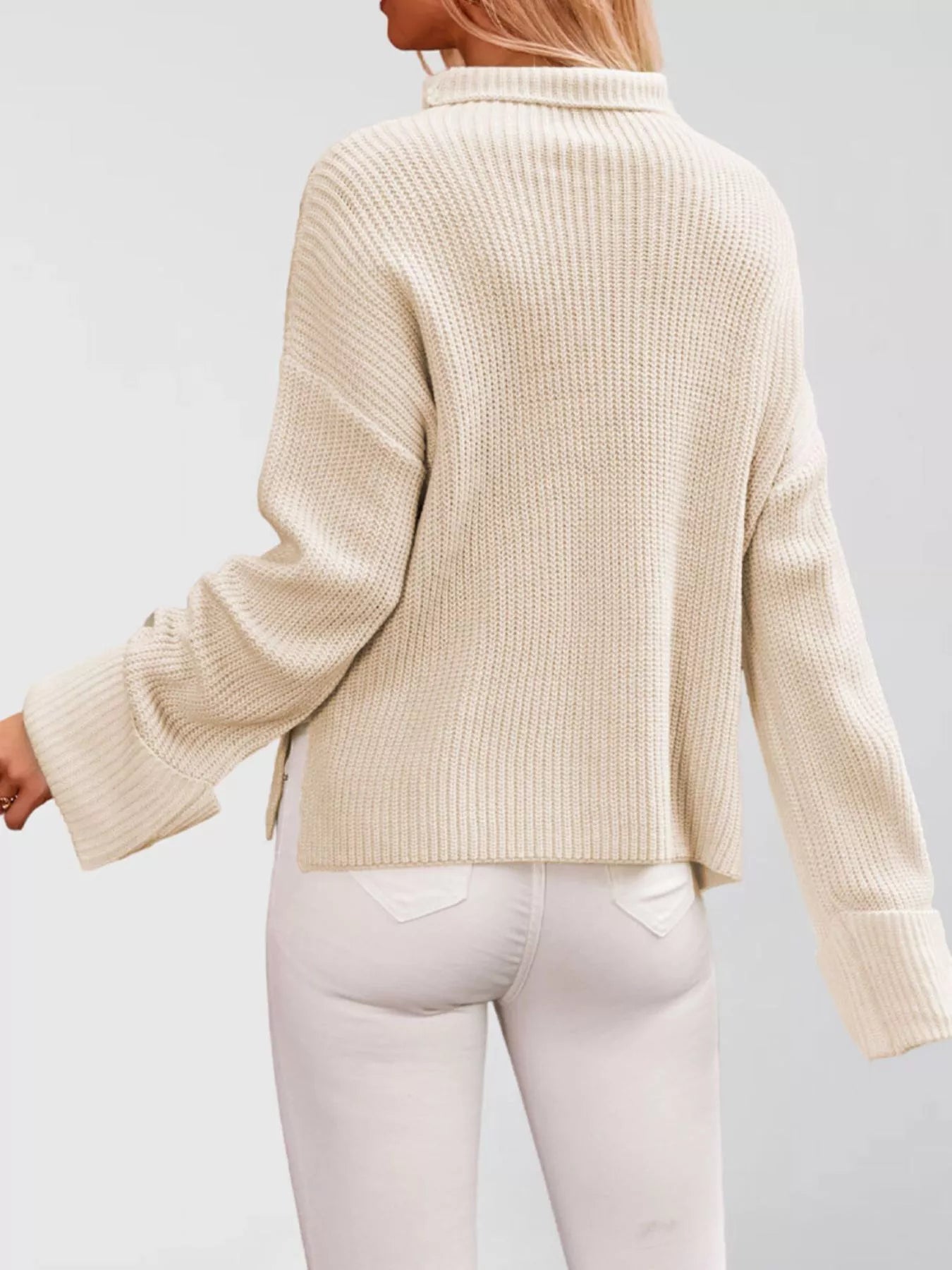 Trendsi Mock Neck Dropped Shoulder Sweater -