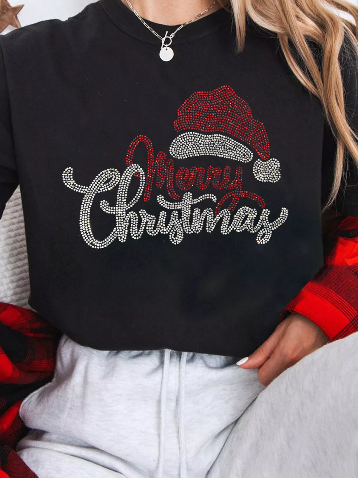 Black christmas graphic crew neck t-shirt