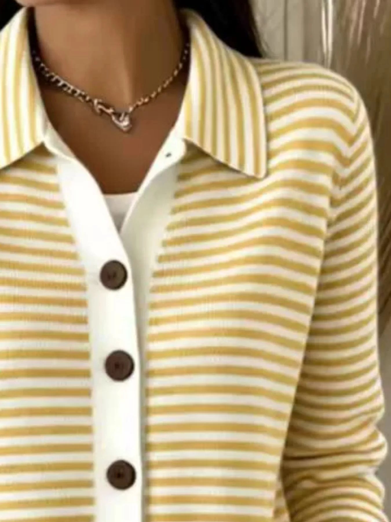 Trendsi Striped Collared Button-Down Knit Cardigan -