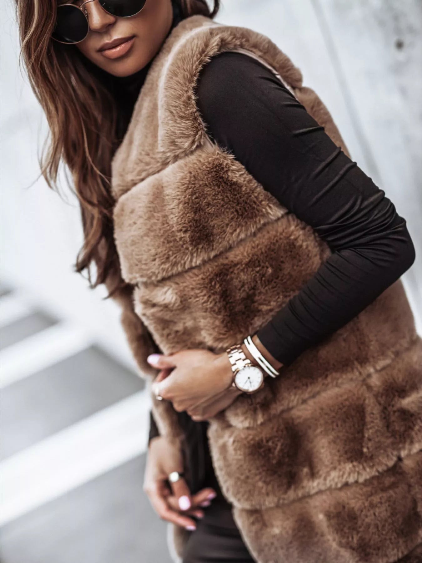 Trendsi Faux Fur Longline Vest Coat -
