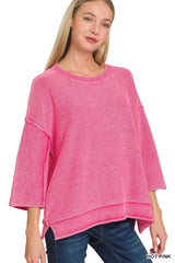 Trendsi Zenana Washed 3/4 Sleeve Boxy Sweater -