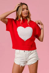Trendsi BiBi Rib Banded Heart Pattern Valentines Sweater -