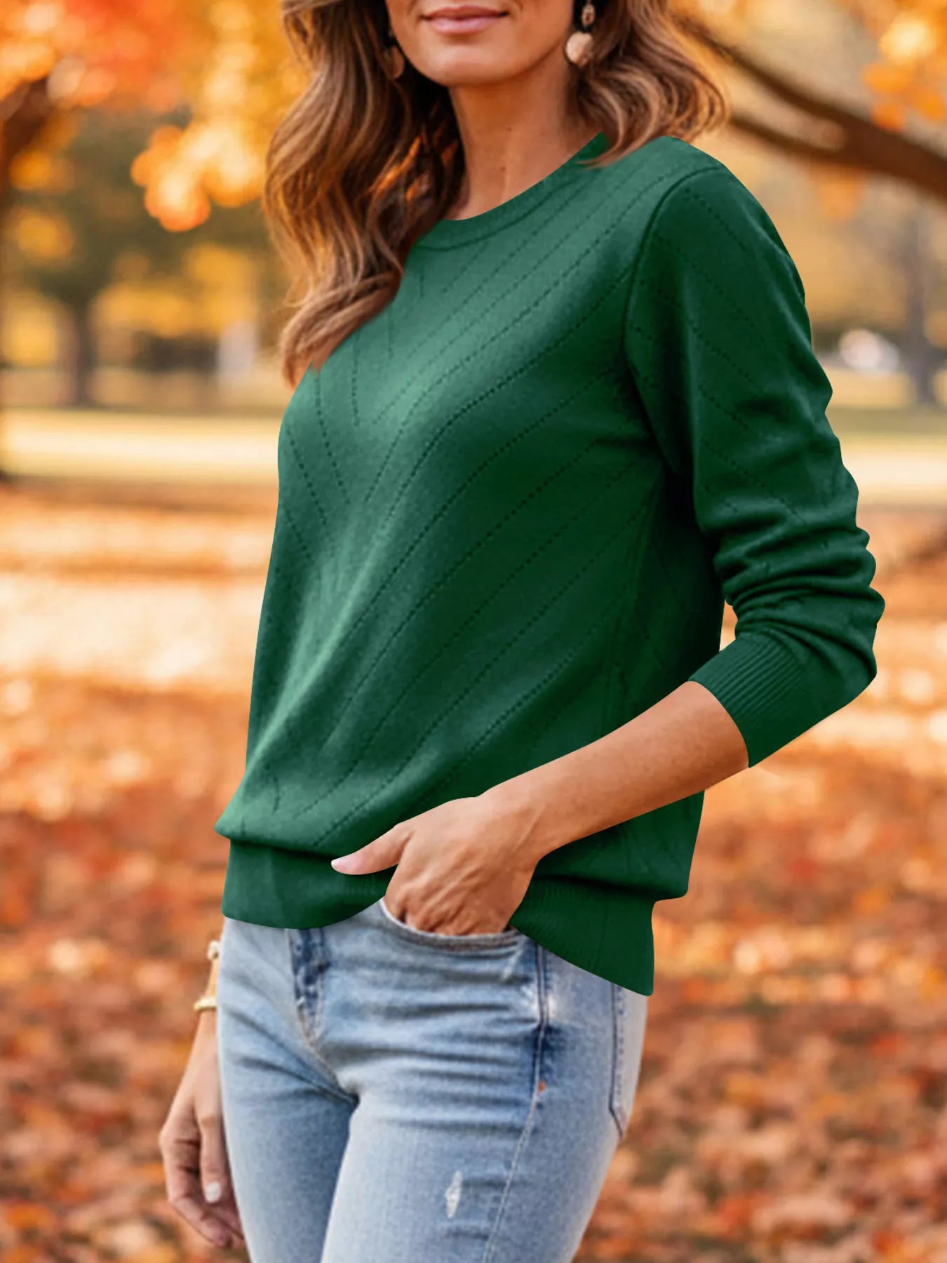 Trendsi Openwork Round Neck Sweater -