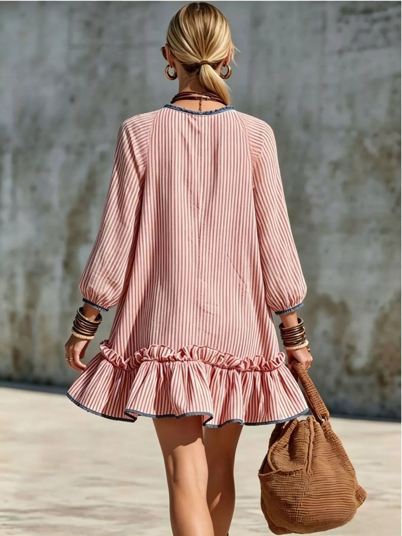 Trendsi Striped Ruffle Hem Mini Dress -